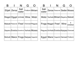 Hebrew Seder Bingo