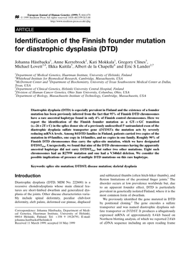 Identification of the Finnish Founder Mutation for Diastrophic Dysplasia