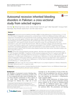Autosomal Recessive Inherited Bleeding Disorders in Pakistan