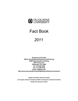 2011 FACT BOOK Duquesne University 2011 Fact Book Table of Contents