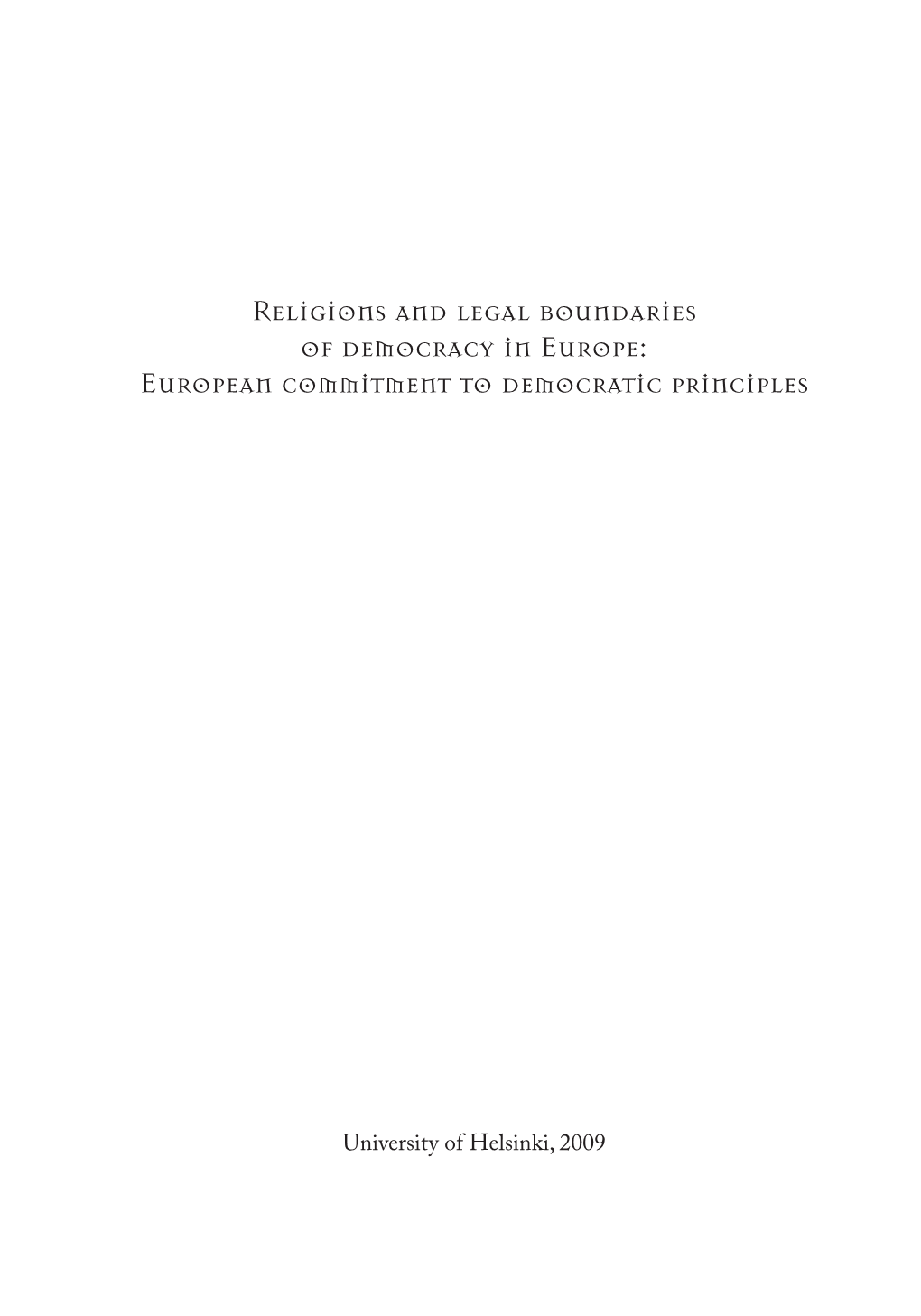 Religions and Legal Boundaries of Democracy in Europe: European Commitment to Democratic Principles