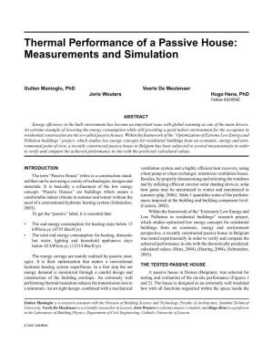 Thermal Performance of a Passive House: Measurements and Simulation