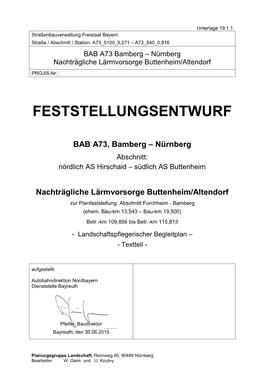 BAB A73 Bamberg – Nürnberg Nachträgliche Lärmvorsorge Buttenheim/Altendorf