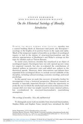On the Historical Sociology of Morality Introduction