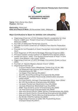 Ipc Governing Board Biography Sheet