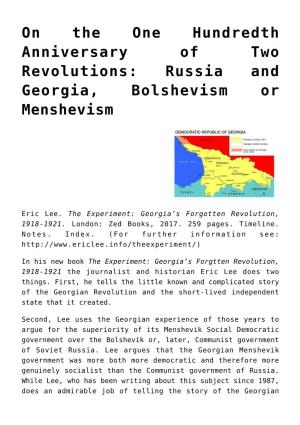 Russia and Georgia, Bolshevism Or Menshevism