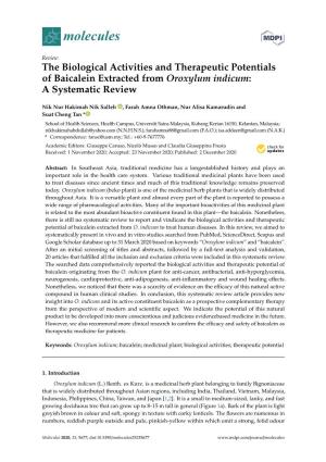 The Biological Activities and Therapeutic Potentials of Baicalein Extracted from Oroxylum Indicum: a Systematic Review
