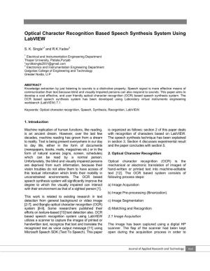 Optical Character Recognition Based Speech Synthesis System Using Labview
