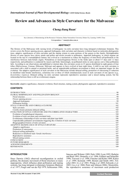 Review and Advances in Style Curvature for the Malvaceae Cheng-Jiang Ruan*