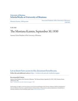 The Montana Kaimin, September 30, 1930