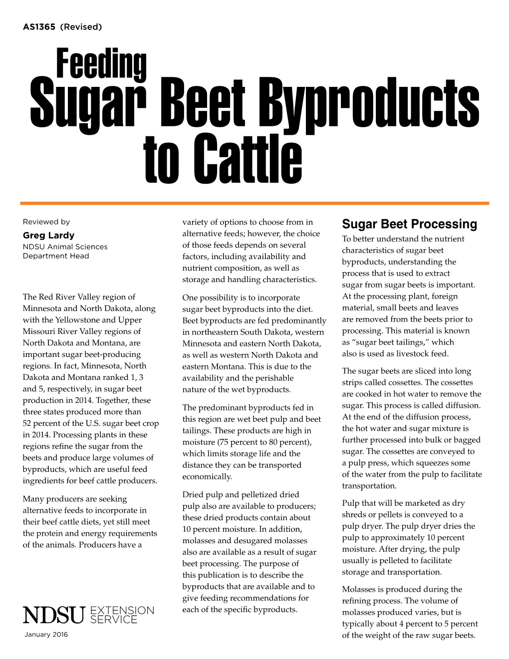 Feeding Sugar Beet Byproducts to Cattle AS1365