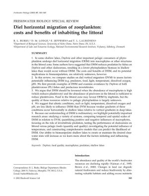 Diel Horizontal Migration of Zooplankton: Costs and Benefits Of