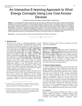 An Interactive E-Learning Approach to Wind Energy Concepts Using Low Cost Access Devices Archana Iyer, Qaish Kanchwala, Ta Nisha Wagh, Dr