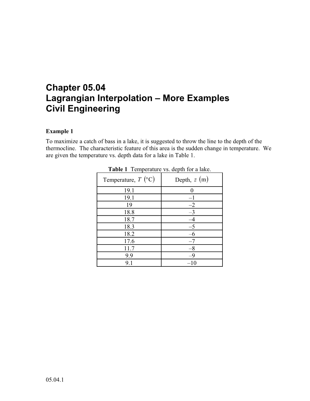 Lagrangian Interpolation-More Examples: Civil Engineering