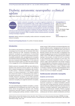 Diabetic Autonomic Neuropathy: a Clinical Update Jugal Kishor Sharma1, Anshu Rohatgi2, Dinesh Sharma3