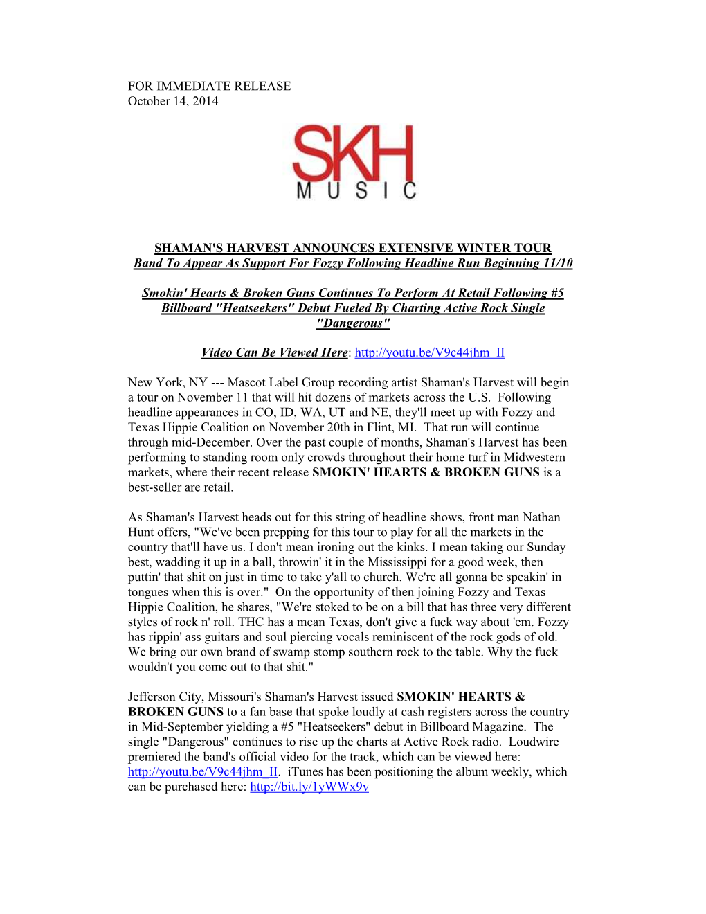 FOR IMMEDIATE RELEASE October 14, 2014