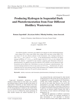 Producing Hydrogen in Sequential Dark and Photofermentation from Four Different Distillery Wastewaters