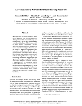 Key-Value Memory Networks for Directly Reading Documents