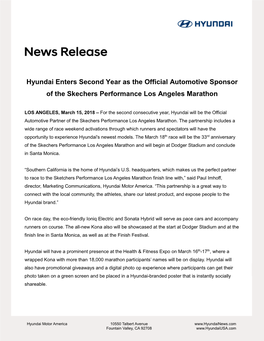 Hyundai Enters Second Year As the Official Automotive Sponsor of the Skechers Performance Los Angeles Marathon