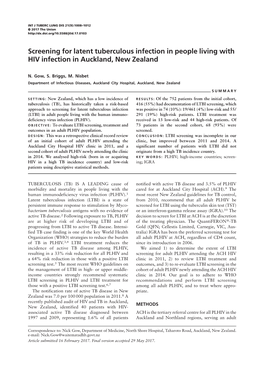 Screening for Latent Tuberculous Infection in People Living with HIV Infection in Auckland, New Zealand