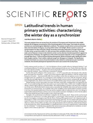 Latitudinal Trends in Human Primary Activities