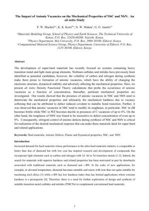 The Impact of Anionic Vacancies on the Mechanical Properties of Nbc and Nbn: an Ab Initio Study