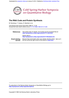 The RNA Code and Protein Synthesis