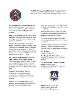 Civil Air Patrol, United States Air Force Auxiliary Looking for Army and Air National Guard Ncos Mentors