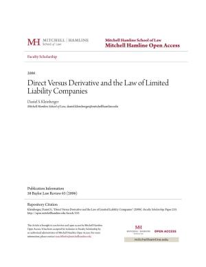 Direct Versus Derivative and the Law of Limited Liability Companies Daniel S
