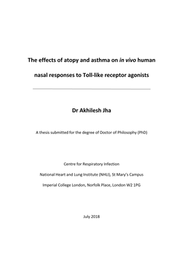 The Effects of Atopy and Asthma on in Vivo Human Nasal Responses to Toll