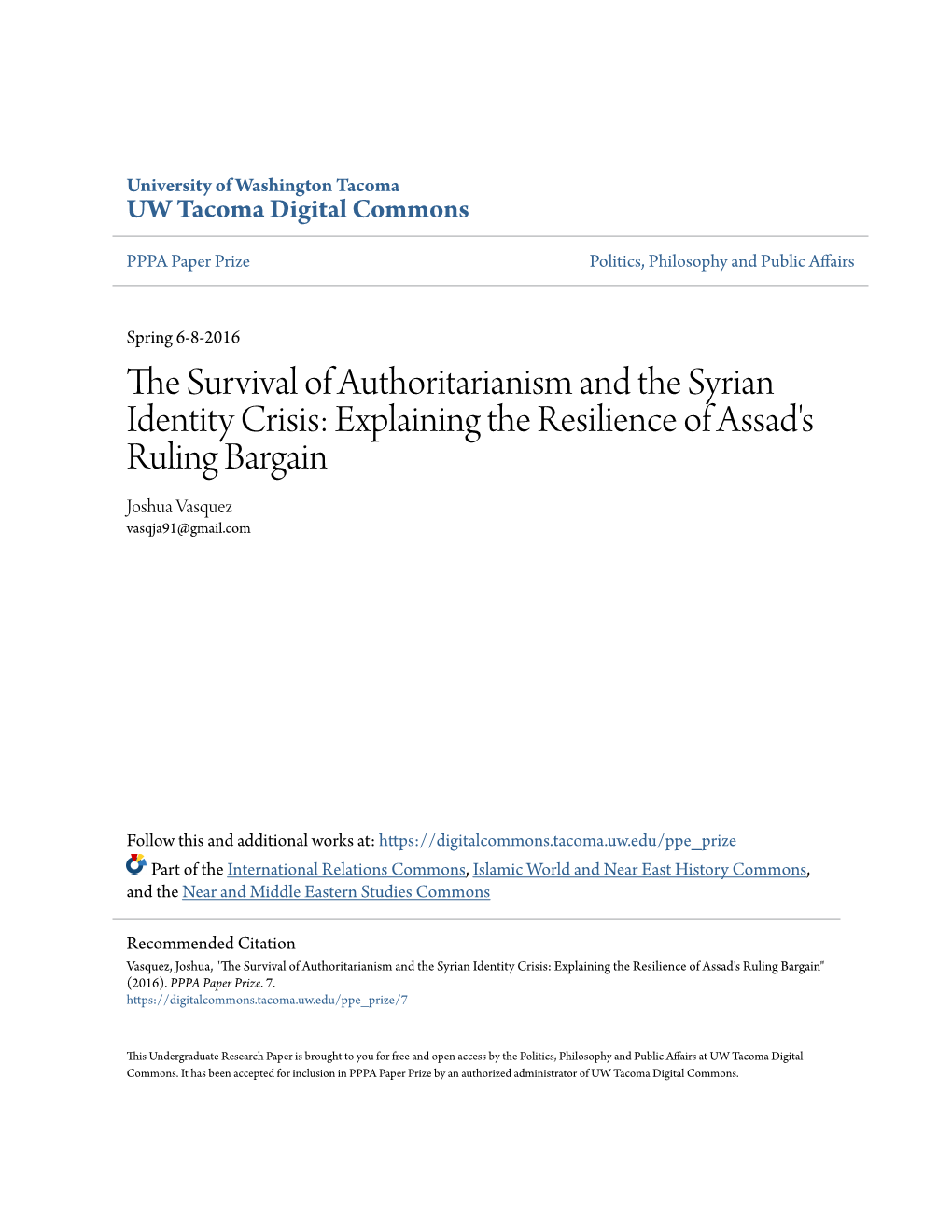 The Survival of Authoritarianism and the Syrian Identity Crisis: Explaining the Resilience of Assad’S Ruling Bargain