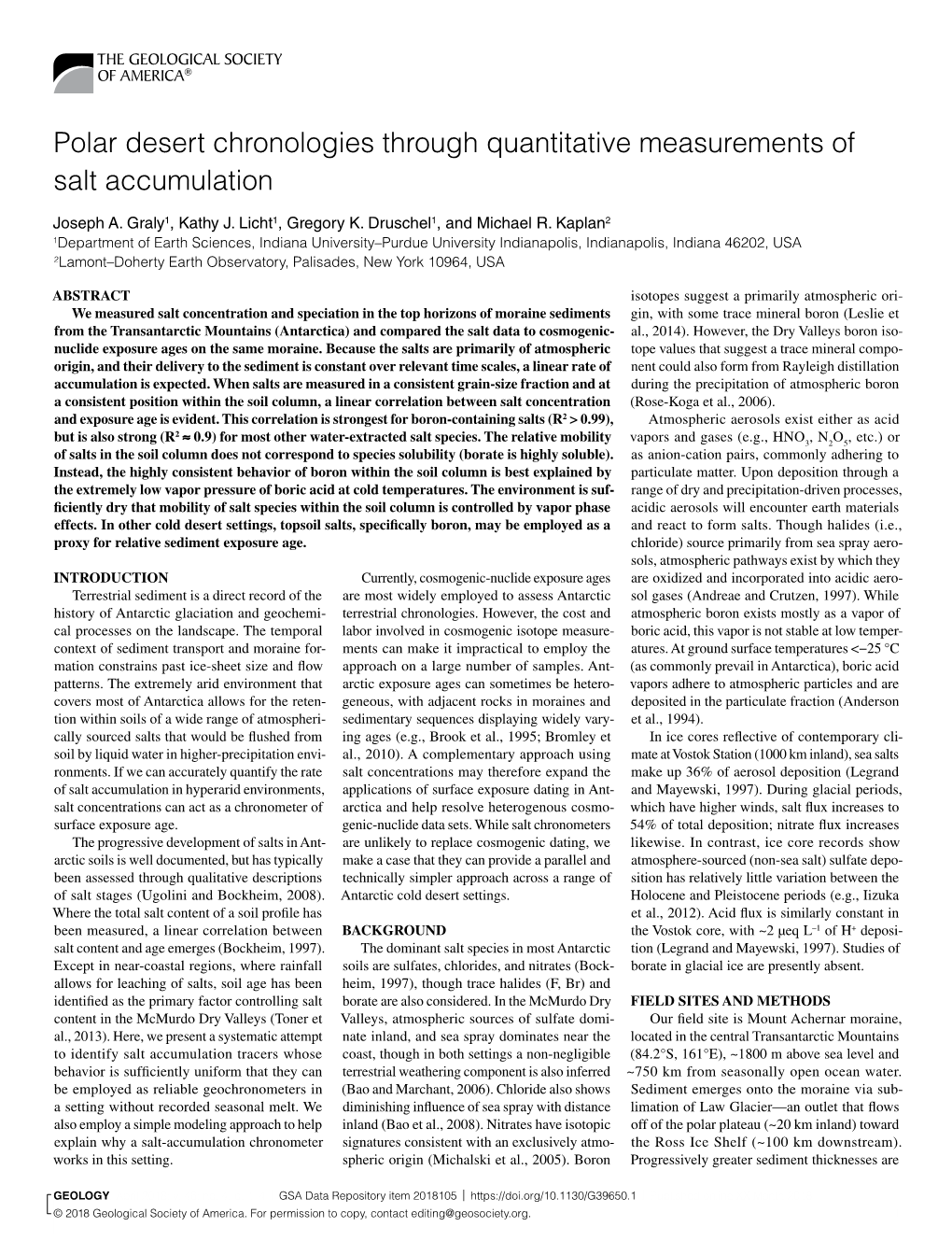 Polar Desert Chronologies Through Quantitative Measurements of Salt Accumulation