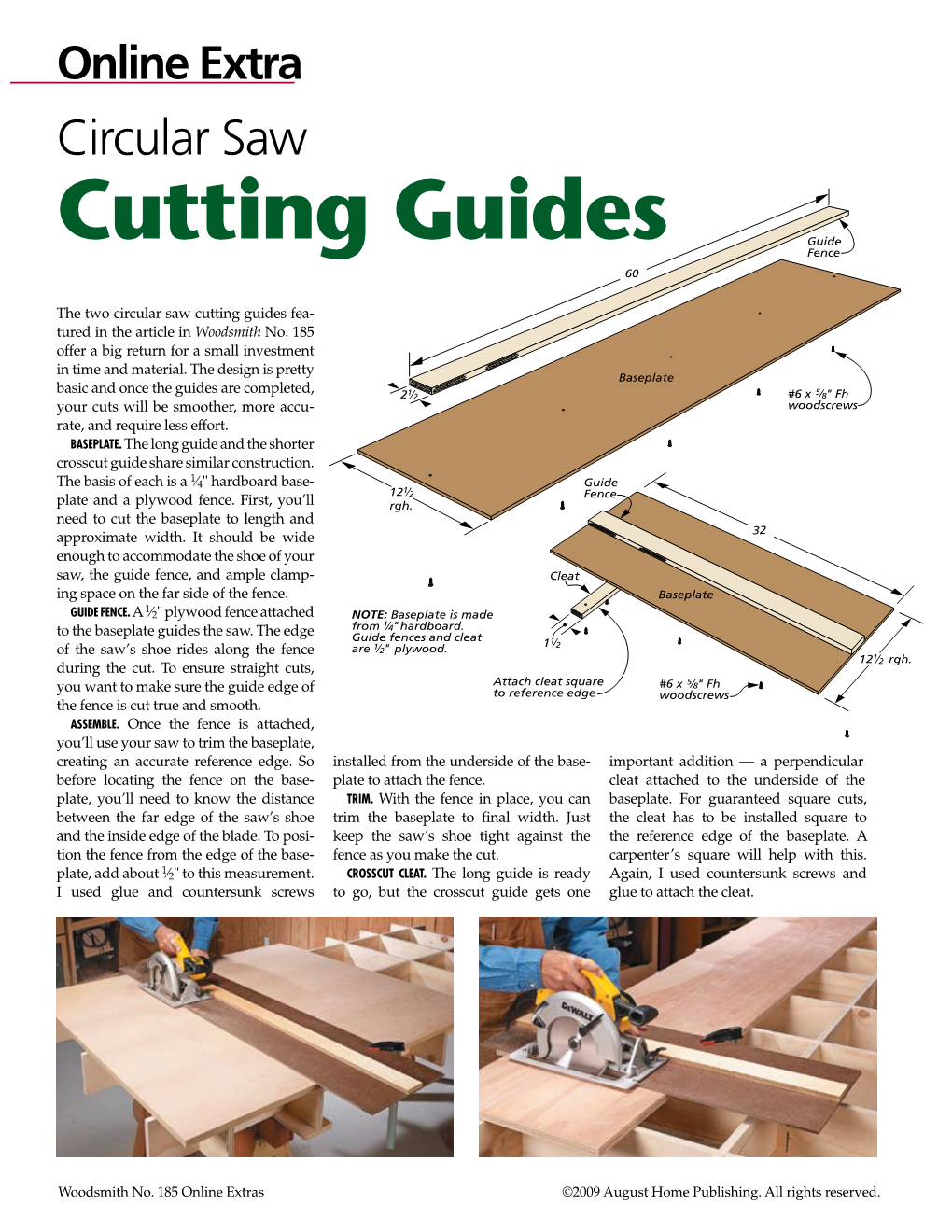 Circular Saw Cutting Guides Fea- Tured in the Article in Woodsmith No