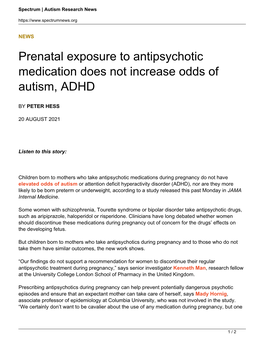 Prenatal Exposure to Antipsychotic Medication Does Not Increase Odds of Autism, ADHD