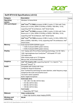 Swift SF314-52 Specifications (V2-0-2)