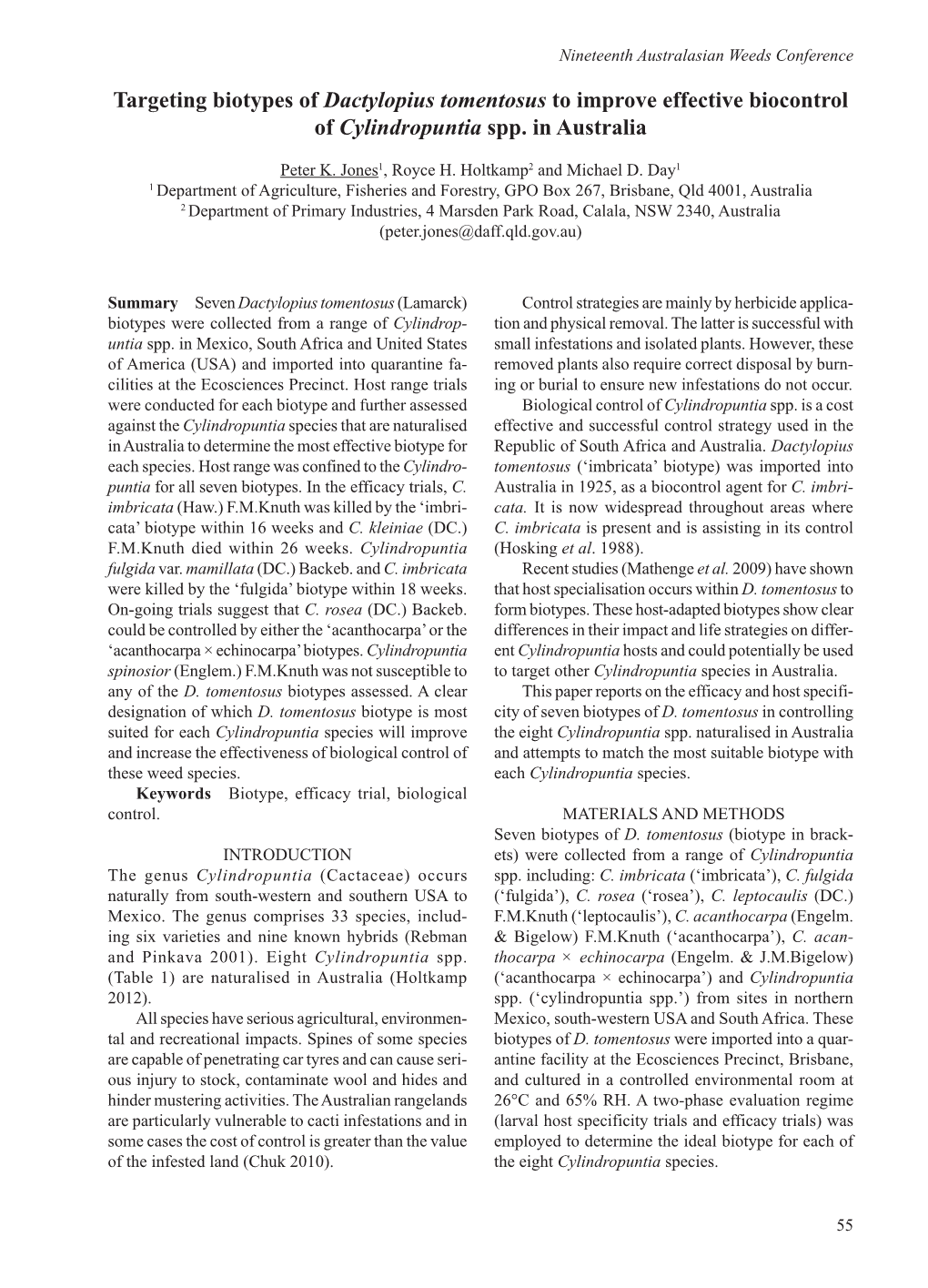 Targeting Biotypes of Dactylopius Tomentosus to Improve Effective Biocontrol of Cylindropuntia Spp