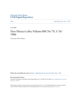 New Mexico Lobo, Volume 069, No 79, 3/16/1966." 69, 79 (1966)