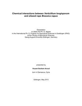 Chemical Interactions Between Verticillium Longisporum and Oilseed Rape Brassica Napus