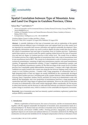 Spatial Correlation Between Type of Mountain Area and Land Use Degree in Guizhou Province, China