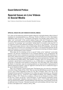 Special Issue on Live Videos in Social Media