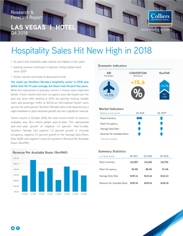 Hospitality Sales Hit New High in 2018