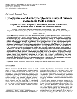 Hypoglycemic and Anti-Hyperglycemic Study of Phaleria Macrocarpa Fruits Pericarp