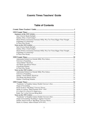 Cosmic Times Teachers' Guide Table of Contents