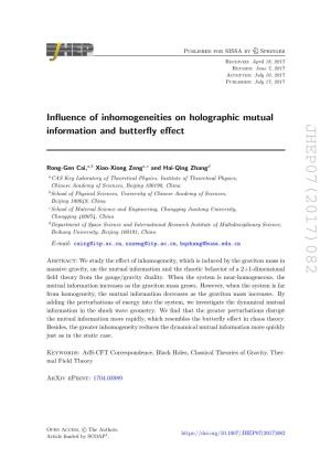 Influence of Inhomogeneities on Holographic Mutual Information And