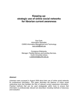 Strategic Use of Online Social Networks for Librarian Current Awareness