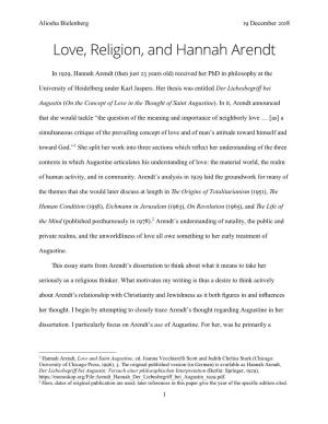 Love, Religion, and Hannah Arendt