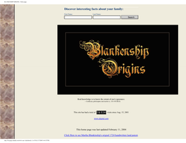 BLANKENSHIP ORIGINS - Home Page