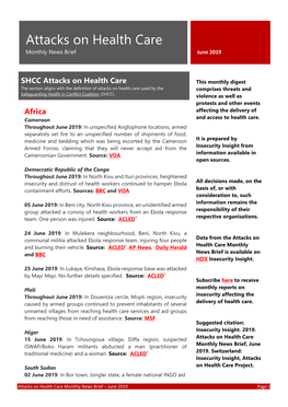 Attacks on Health Care Monthly News Brief June 2019