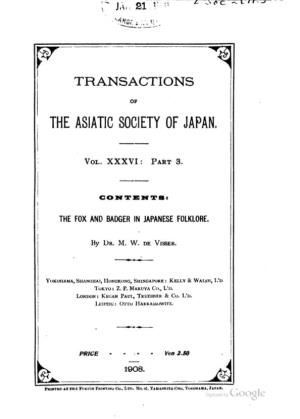 Transactions of the Asiatic Society of Japan, 1