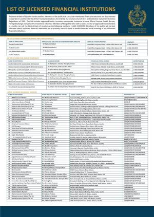 List of Licensed Financial Institutions